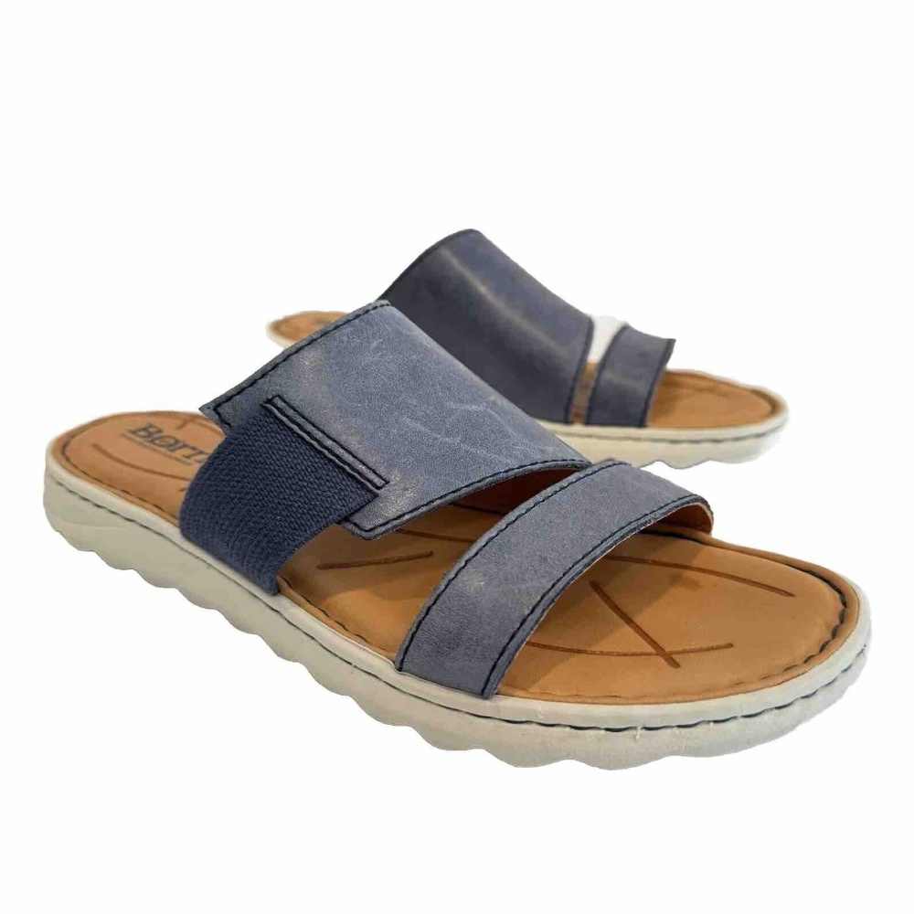 Born Oceana Blue Leather Slide Sandals Comfy Shoes BR0023634 Women's Size 6 M
